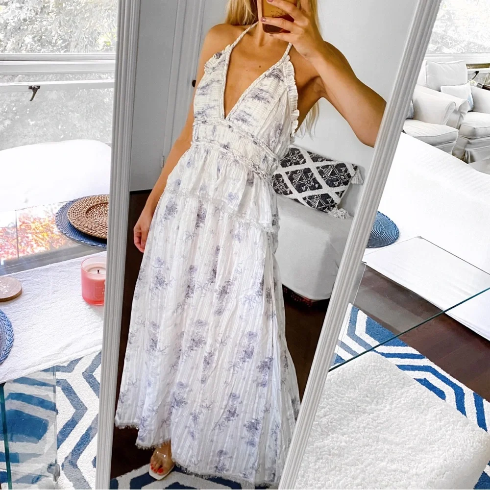 🐚 LOVE SHACK FANCY PURPLE WHITE SILVER BRIAR DRESS IN MISTY SEA!